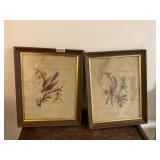 2- Vintage framed embroidered- birds