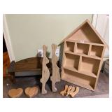 Wood wall shelves, hearts, rabbits