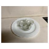 Milk glass plate and glass/ clear dish