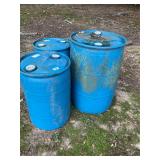 3- blue plastic barrels