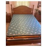 Queen size wood bed, box spring, mattress