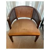 Vintage Round Back Wood and Fabric Chair