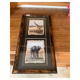Framed Elephant and GIraffe picture 13 x 25