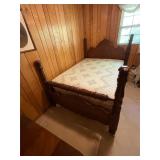 Antique full size bed, box springs, and mattress
