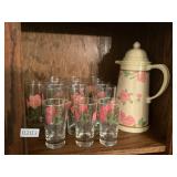 Desert Rose plastic pitcher- painted glass glasses
