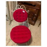 Wrought iron white & red vanity chair