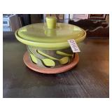 Vintage green covered dish serving bowl