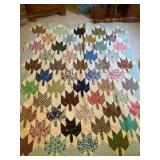 Hand sewn leaf design quilt 66 x 81