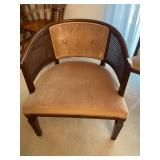 Vintage Round Back Wood and Fabric Chair