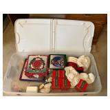Christmas decorations, and underbed storage tote