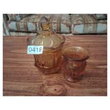 amber glass candy dish & matching cup