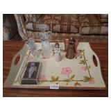 Fancy Angelic figurine lot on serving tray