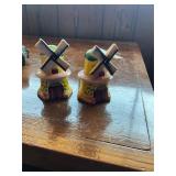 Multicolored windmill salt, pepper shakers