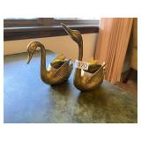 Pair of vintage brass geese