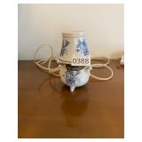 Little bitty vintage, portable blue & white lamp