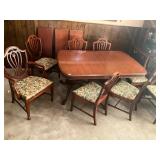 Antique table, 8 chairs, 3 leaves