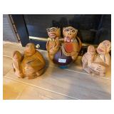 3 carved coconut monkey coin banks