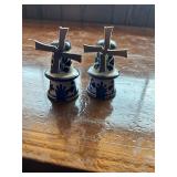 Blue and white windmill salt and pepper shakers
