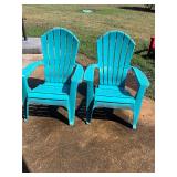 2- blue plastic Adirondack chairs
