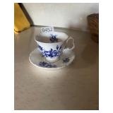 Blue/white floral teacup and saucer