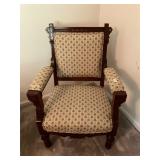 Antique wood and fabric chair