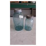 2 Light Blue Antique Ball Jars
