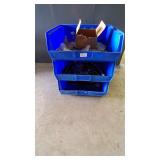 3 stackable bins with contents