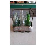 Vintage metal  Pepsi carrier and random bottles