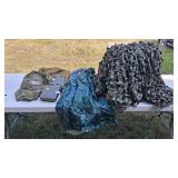 MIL surplus items - cammo net - canteens in tote