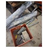 large lot of lead various types, red tote and pipe