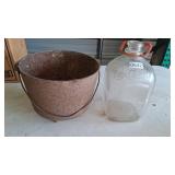 Cast iorn Pot and Vintage Milk Bottle