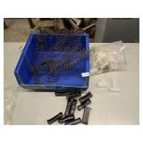 large blue stackable bin and contents