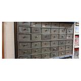 36 Drawer Metal Storage Organizer with Contents