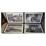 Set of 4 Black & White Framed Prints. Measures