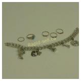 Sterling Silver Charm Bracelet, Charms & Rings