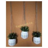 3 White Metal Hanging Pots