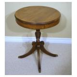 Regency Style Drum Side Table w Turned Pedestal