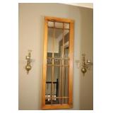 Country Pine WIndow Pane Mirror w Brass Candles
