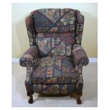 Wing Back Chair w Patch Quilt Pattern Fabric