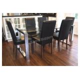 Stainless Glass Table, 6 Leatherette Parson Chairs