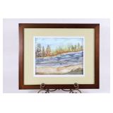 Signed Watercolor, Spring River Thaw by C. White