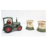 Santa Claus Globe in Tractor & Candle Holders