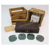 NEW - Stone Coasters, WOoden Boxes, Euchre Game