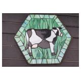 Artisian Stain Glass Cow on Concrete Pad