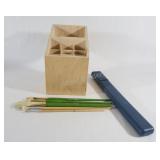 Artist Brushes, Holder and Wooden Storage Caddy