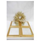 Set of Four Gold Frame Mirrors & Gold Wreath
