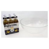 Six Sealed Corona Beer w Large Glass Party Bowl