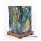 Artisian Stained Glass Table Lamp on Wood Base