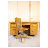 Mid Century Traditional Office Oak Desk & Chair