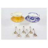 Bone China Tea Cups w SIlver Plate Tea Spoons